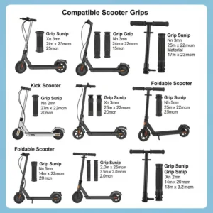 Visual guide depicting different types of scooters and the compatible scooter grips for each model.