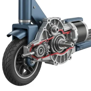 Detailed illustration of a scooter mobility motor and transaxle assembly, highlighting the robust engineering behind its reliable propulsion.