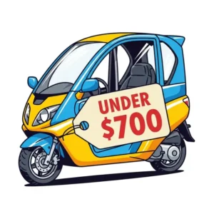 An illustration featuring an enclosed cabin scooter under $700, visually reinforcing its affordability.