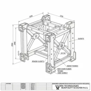 "Detailed drawing of a reinforced frame component, highlighting a durable monster scooter parts golden technologies heavy-duty scooters."