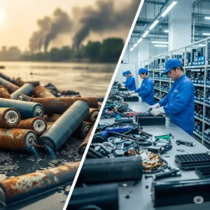 Image highlighting the environmental impact of electric scooter batteries and the importance of proper recycling methods.