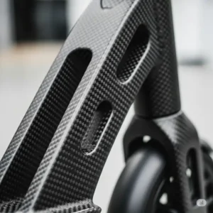 The lightweight frame of a carbon armor scooter is made from durable carbon fiber.