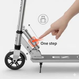 Illustration showing the folding mechanism of an ez scooter.