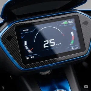 The bright, integrated LED display on the Bugatti scooter dashboard, showing speed, battery life, and riding mode.
4	4-bugatti-scooter-folding-mechanism	A person demonstrating the easy one-touch folding mechanism of the Bugatti scooter, making it convenient for transport and storage.
5	5-bugatti-scooter-riding-city	A stylish rider gliding through a city street on the Bugatti electric scooter, showcasing its agility and performance in an urban environment.
6	6-bugatti-scooter-headlight	The powerful, built-in LED headlight of the Bugatti electric scooter, illuminating the path for safe night riding.
7	7-bugatti-scooter-rear-suspension	A close-up of the rear wheel and advanced suspension system of the Bugatti scooter, designed for a smooth and comfortable ride.
8	8-bugatti-scooter-charging-port	The secure and accessible charging port of the Bugatti scooter, with the charging cable plugged in, highlighting the quick and easy charging process.
