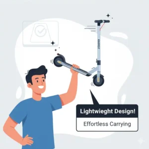 Graphic of a person lifting an ez scooter, showing lightweight design.