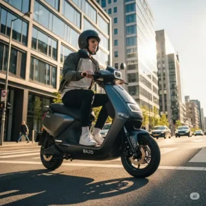 A rider on a Glion balto scooter for sale nationwide, demonstrating its use for urban commutes.