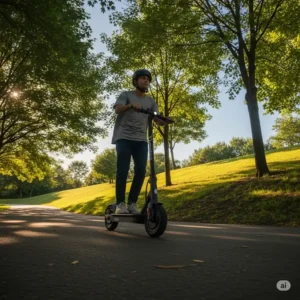 A rider effortlessly navigating a gentle hill on a powerful turboant scooter.