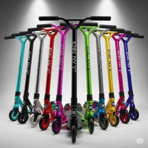 A group of envy scooter models displayed together, showcasing the wide variety of available color options for the Prodigy S8.
