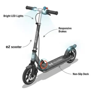 Illustration highlighting safety features of the ez scooter.