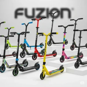 An array of different fuzion scooter models in various vibrant colors, showcasing the wide range of available options.