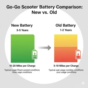 A chart comparing the average lifespan and performance of a new versus an old go go scooter battery.