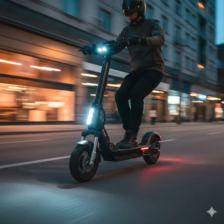 modern SPXID electric scooter sleek black riding urban street showcasing stylish design and advanced technology