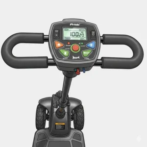  Infographic of the pride victory 10 scooter's dimensions, including its length, width, and height.