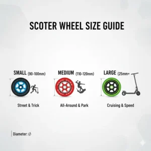 An infographic detailing the various standard scooter wheel sizes and how to choose the right diameter for different types of scooters.