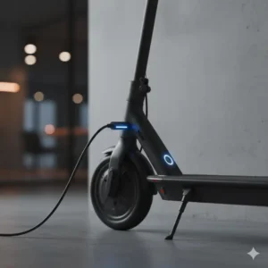 SPXID electric scooter charging showing charging indicator light and accessible charging port highlighting daily convenience