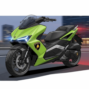 A green Lamborghini scooter, showcasing an alternative color.