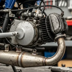 View of the well-maintained engine of a lambretta scooter for sale, highlighting its performance aspects for potential buyers.