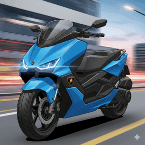 A blue Lamborghini scooter, highlighting another color variant.