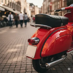  The comfortable leather seat and stylish rear section of a lambretta scooter for sale, appealing to anyone looking for a classic ride. 