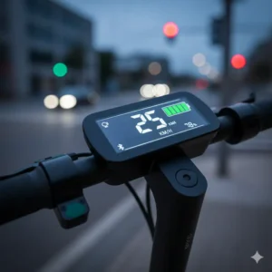 SPXID electric scooter digital dashboard displaying speed and battery level providing clear and intuitive rider information 