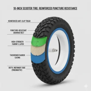 Diagram illustrating the reinforced construction of a durable 10 inch scooter tire, highlighting layers for puncture resistance. 