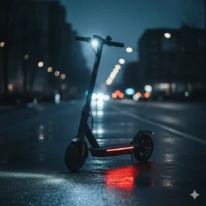 bright LED headlights and taillights of SPXID electric scooter ensuring clear visibility and safety for night riding or low light conditions 