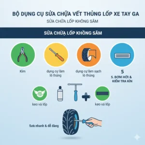 An image of a typical repair kit for tubeless scooter tires, demonstrating the ease of on-the-go fixes for punctures. 