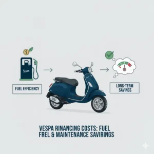 A Vespa scooter at a gas station, symbolizing the running costs and fuel efficiency that are important alongside the initial Vespa scooter price.