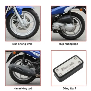 A detailed shot of the valve stem for tubeless scooter tires on a scooter wheel, illustrating the component that allows for a sealed, tubeless setup.