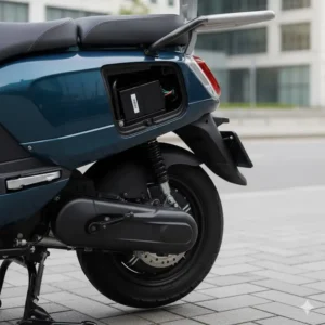 Image showing the powerful electric motor and battery compartment of the 2 seater electric scooter. 