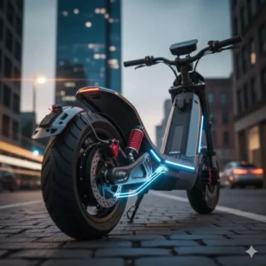 Illustration of the dual-motor power system of a fast electric scooter 60mph, explaining the component needed for high velocity.