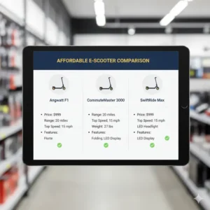 Side-by-side comparison of three different models of electric scooters under 500. 