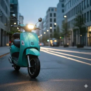 The bright LED headlight and brake lights for safe night riding on the 2 seater electric scooter. 