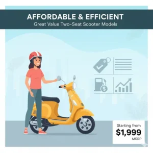 Model shot of a popular, affordable two-seat scooter that offers great value. 