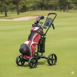 A simple, budget-friendly 3 wheel golf cart model clearly demonstrating its stable tripod stance.