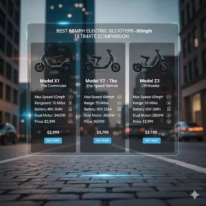 Comparison graphic listing the top specifications of various fast electric scooter 60mph models.