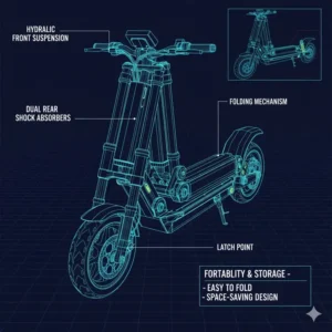 The folding mechanism of the best 40 mph electric scooter allows for easy storage and carrying.