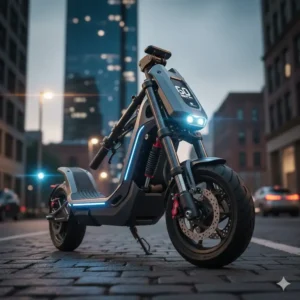 Image showing the heavy-duty folding latch on a fast electric scooter 60mph, combining power with portability.