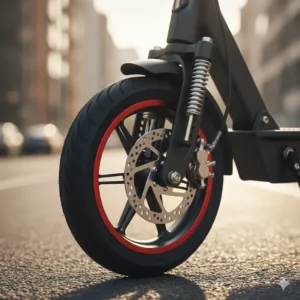 Close-up of adult push scooter's large 200mm polyurethane wheels for a smooth ride.