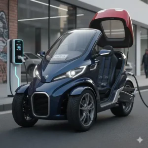 Detailed shot of the interior and cockpit of the 3 wheel enclosed motorcycle for sale, highlighting comfortable seating and dashboard features.