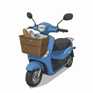 Image showing the spacious front storage basket attachment on an ez rider scooter.