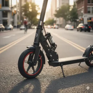 The practical, easy-to-use kickstand feature on an adult push scooter model.