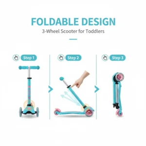 A parent easily folding a 3 wheel scooter for 2 year old for compact storage and travel.