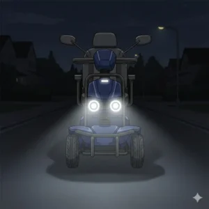 Illustration of the high-visibility LED lighting package on a heavy duty mobility scooter.