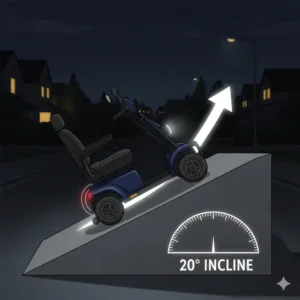 A diagram showing the width and ground clearance of a heavy duty mobility scooter.