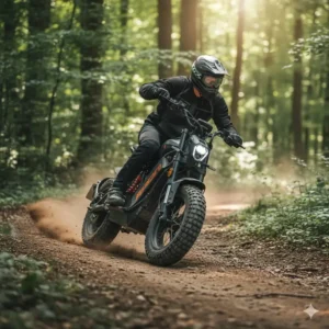 A rugged off-road version of the best fat tire scooter navigating a challenging dirt trail with ease.
