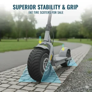 A technical diagram demonstrating the superior balance and stability of fat tire scooters for sale on uneven roads.