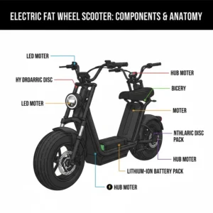 Detailed diagram showing the internal components and motor of an electric fat wheel scooter