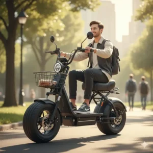 Close-up of an adjustable padded seat on the best fat tire scooter designed for long-distance comfort.