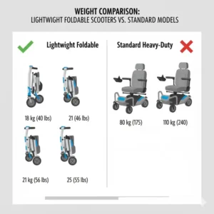 Infographic comparing weight of the best lightweight foldable mobility scooter against other models